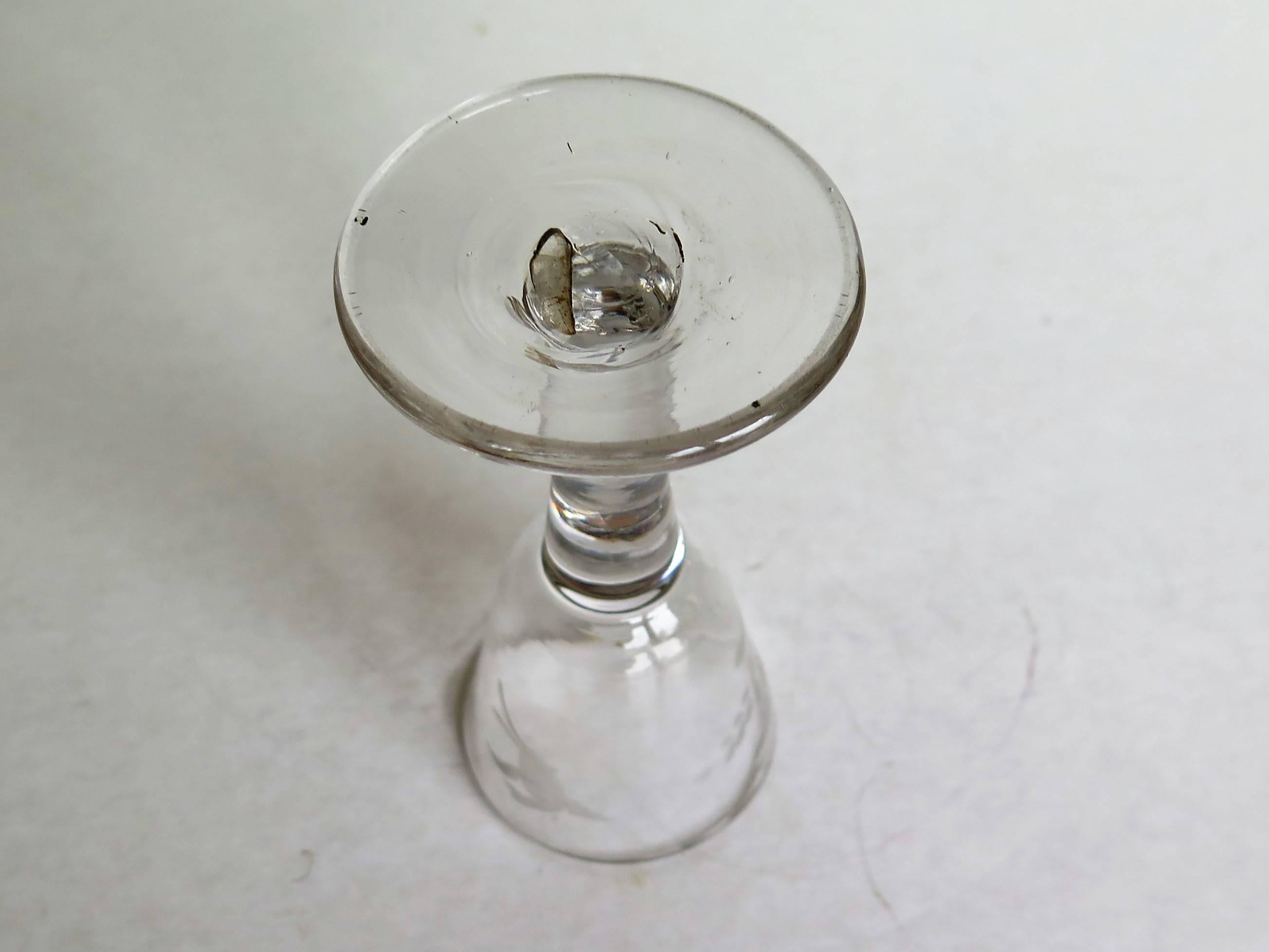 Mid-18th Century English Wine Drinking Glass Engraved Jacobite Rose, Handblown 1