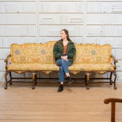Mid 18th C. Portuguese Parcel-Gilt Walnut Upholstered Settee