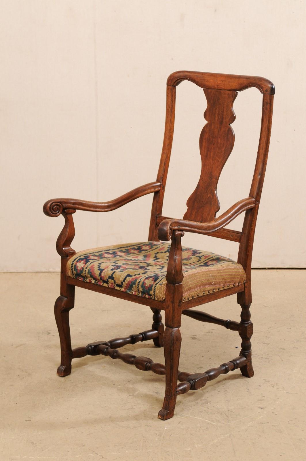 Swedish Period Rococo Armchair with Handwoven Allmoge Textile Seat For Sale 5
