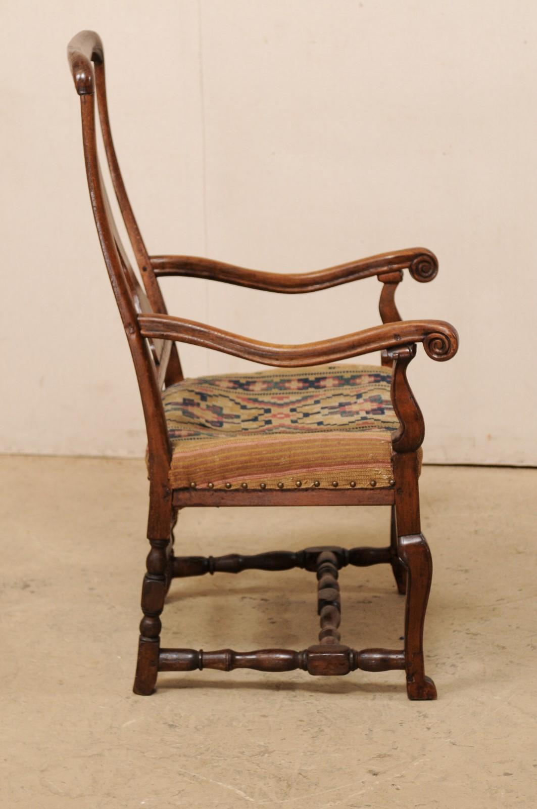 Wood Swedish Period Rococo Armchair with Handwoven Allmoge Textile Seat For Sale
