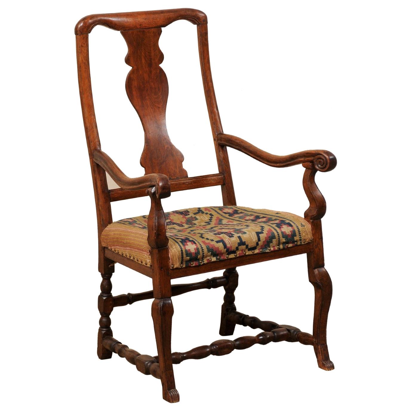 Swedish Period Rococo Armchair with Handwoven Allmoge Textile Seat For Sale