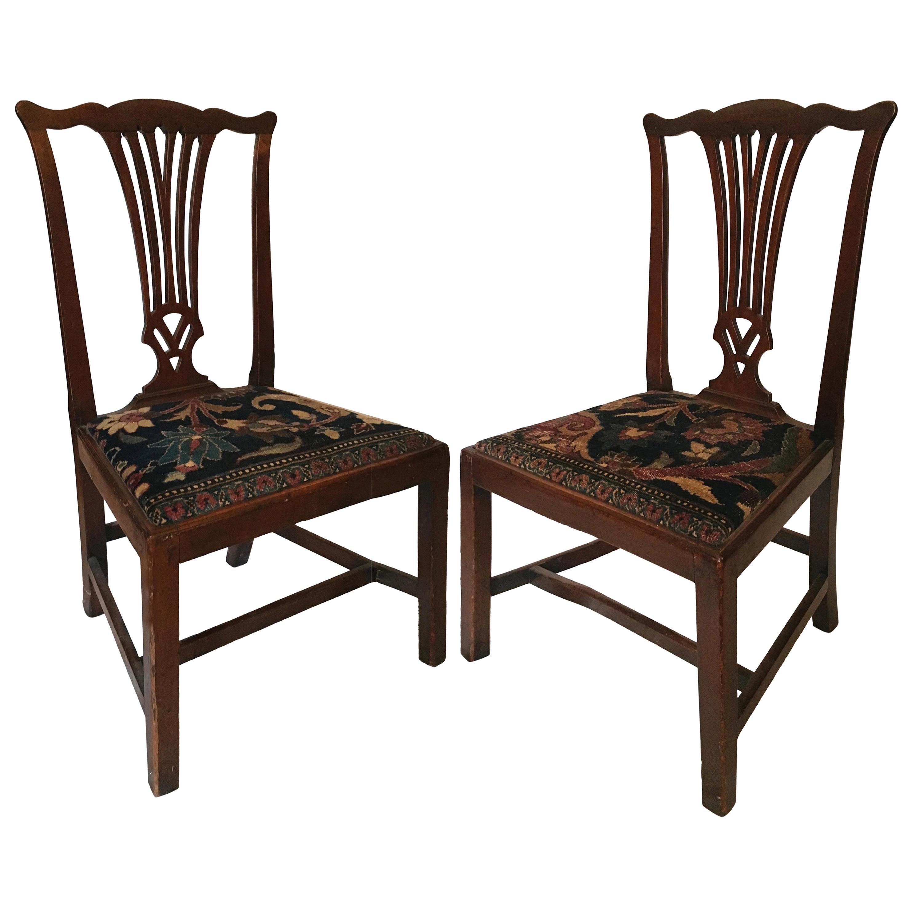 Mid-18th Century American Walnut Chippendale Chairs with Oushak Seats