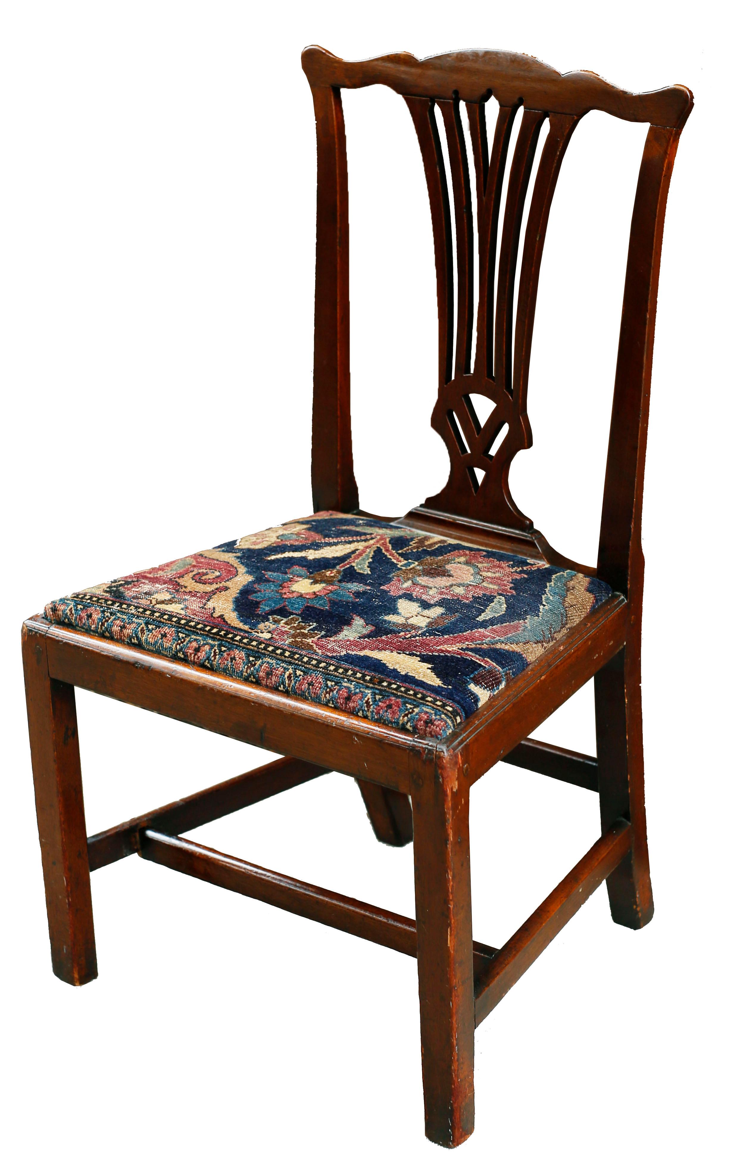 American Colonial Mid-18th Century American Walnut Chippendale Chairs with Ushak Seats