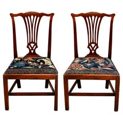 Chaises Chippendale américaines du milieu du XVIIIe siècle en noyer avec sièges en forme d'Ushak