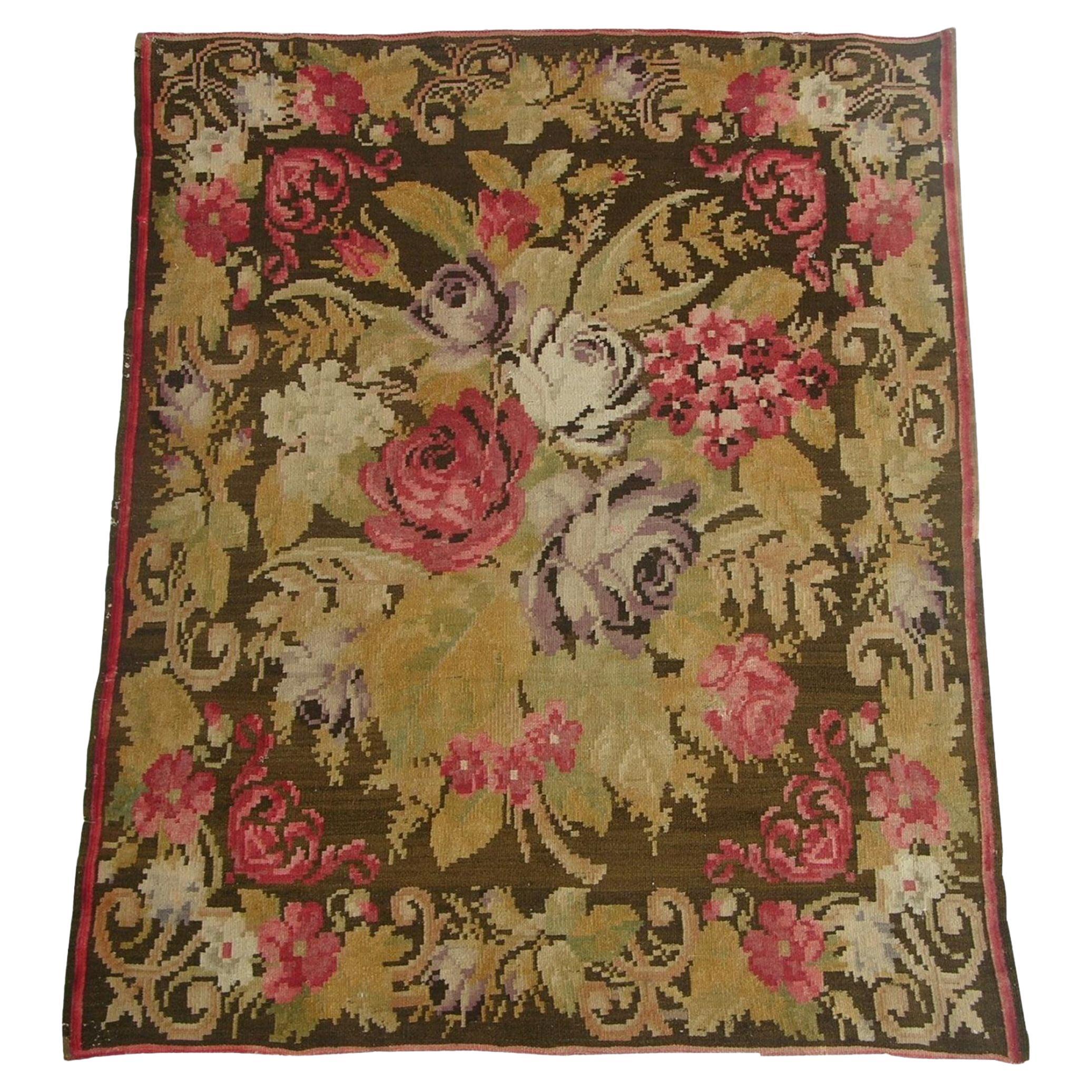 Mid 18th Century Antique Bessarabian Floral Rug For Sale