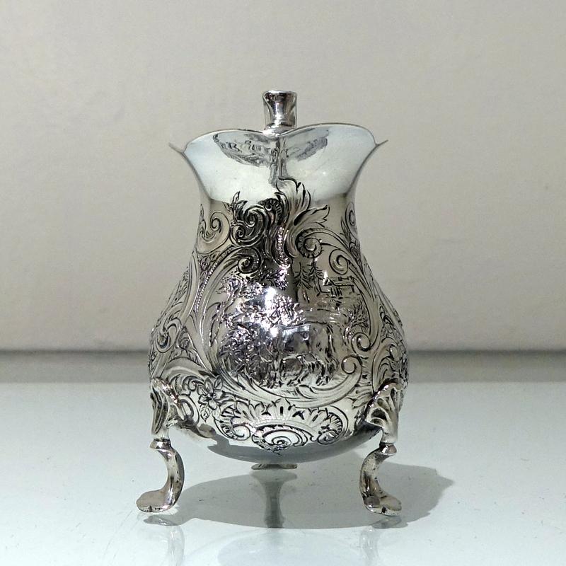 British Mid-18th Century Antique George II Rococo Sterling Silver Cream Jug London, 1748 For Sale