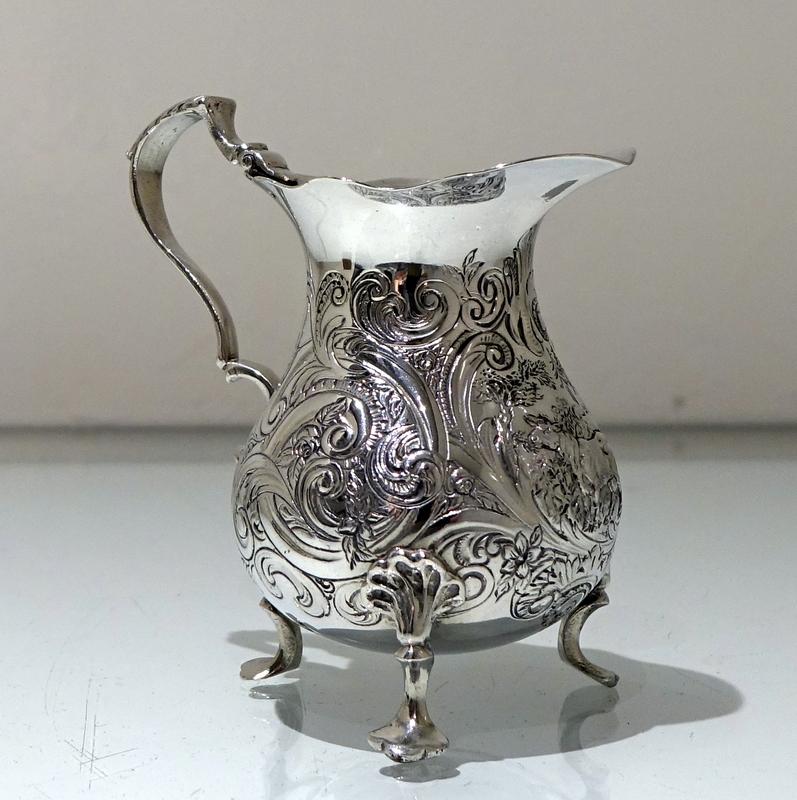 Mid-18th Century Antique George II Rococo Sterling Silver Cream Jug London, 1748 For Sale 3
