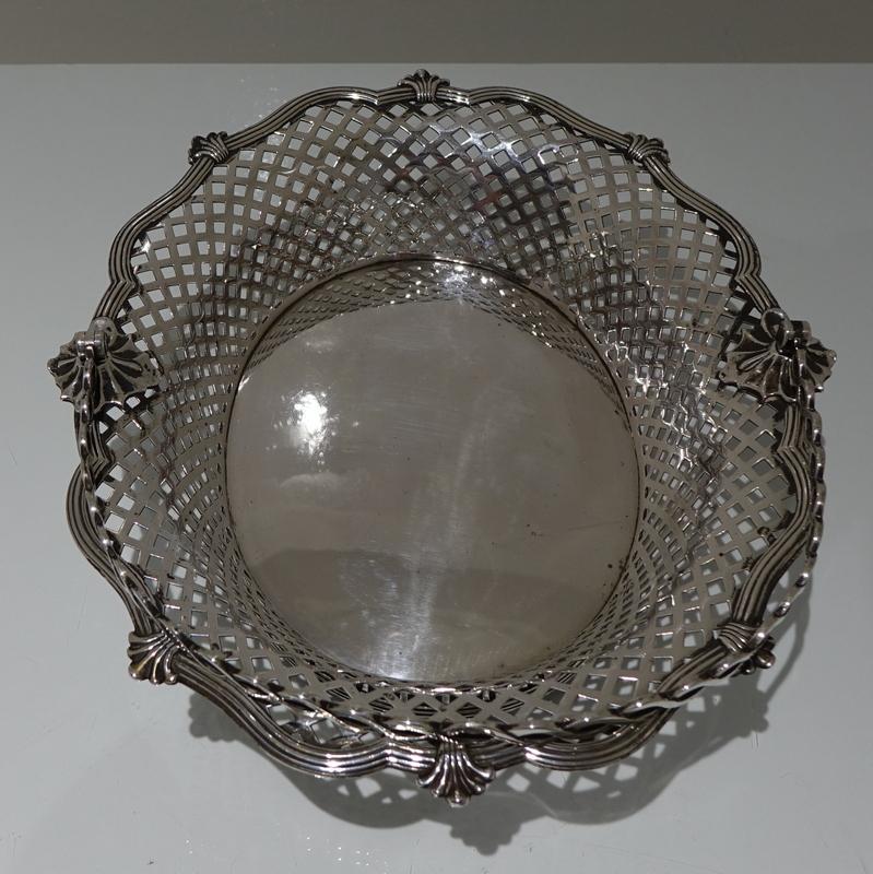 English Mid-18th Century Antique George II Sterling Silver Cake Basket London 1751 Edwar For Sale