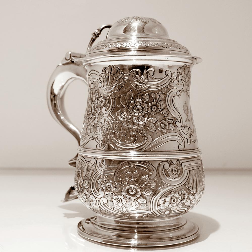 Mid-18th Century Antique George II Sterling Silver Lidded Tankard London 1746 For Sale 5