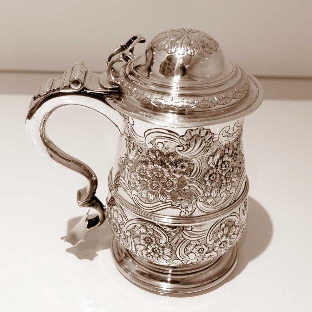 Mid-18th Century Antique George II Sterling Silver Lidded Tankard London 1746 For Sale 6