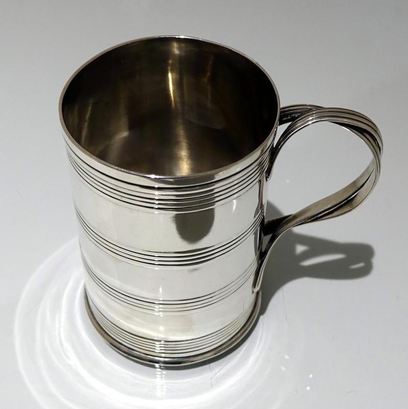 18th Century and Earlier Mid-18th Century Antique George III Sterling Silver Pair 3/4 Pint Mugs London 17 For Sale