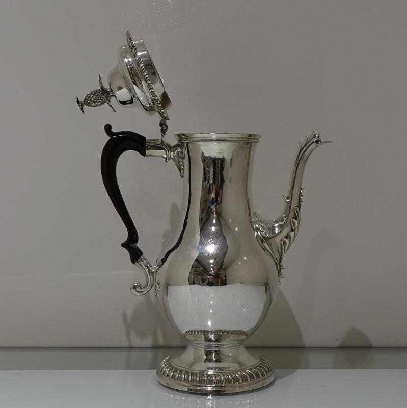 Mid-18th Century Antique George III Sterling Silver Coffee Pot, London, Rober For Sale 7