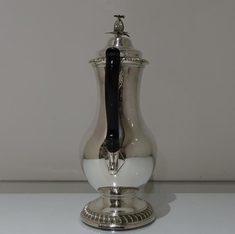 British Mid-18th Century Antique George III Sterling Silver Coffee Pot, London, Rober For Sale