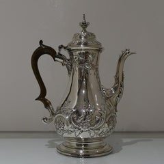 Mid-18th Century Antique George III Sterling Silver Rococo Coffee Pot, London