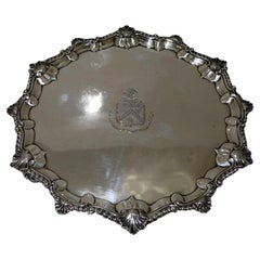 Mid-18th Century Antique George III Sterling Silver Salver London, 1764