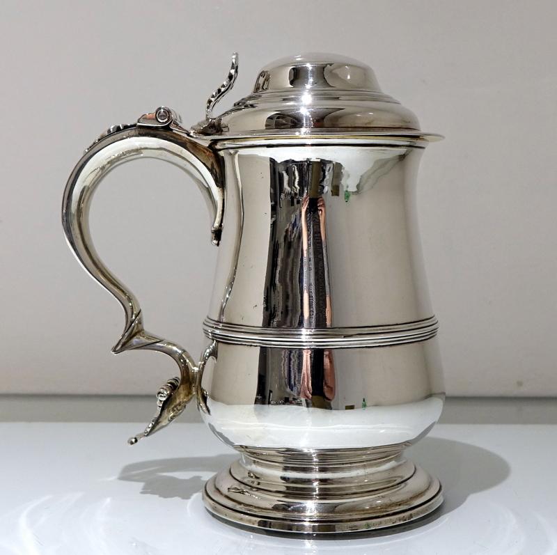 Mid-18th Century Antique George III Sterling Silver Tankard & Cover London 1765  For Sale 8