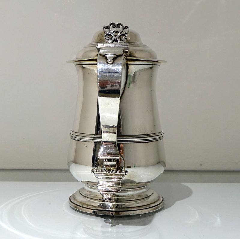 Mid-18th Century Antique George III Sterling Silver Tankard & Cover London 1765  For Sale 1