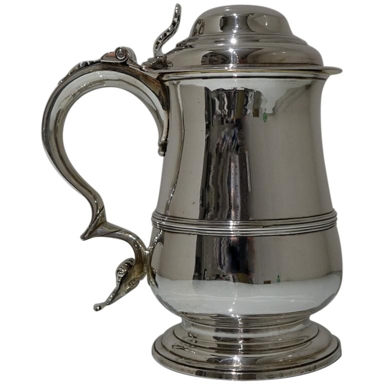 Mid-18th Century Antique George III Sterling Silver Tankard & Cover London 1765  For Sale
