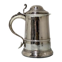Mid-18th Century Antique George III Sterling Silver Tankard & Cover London 1766