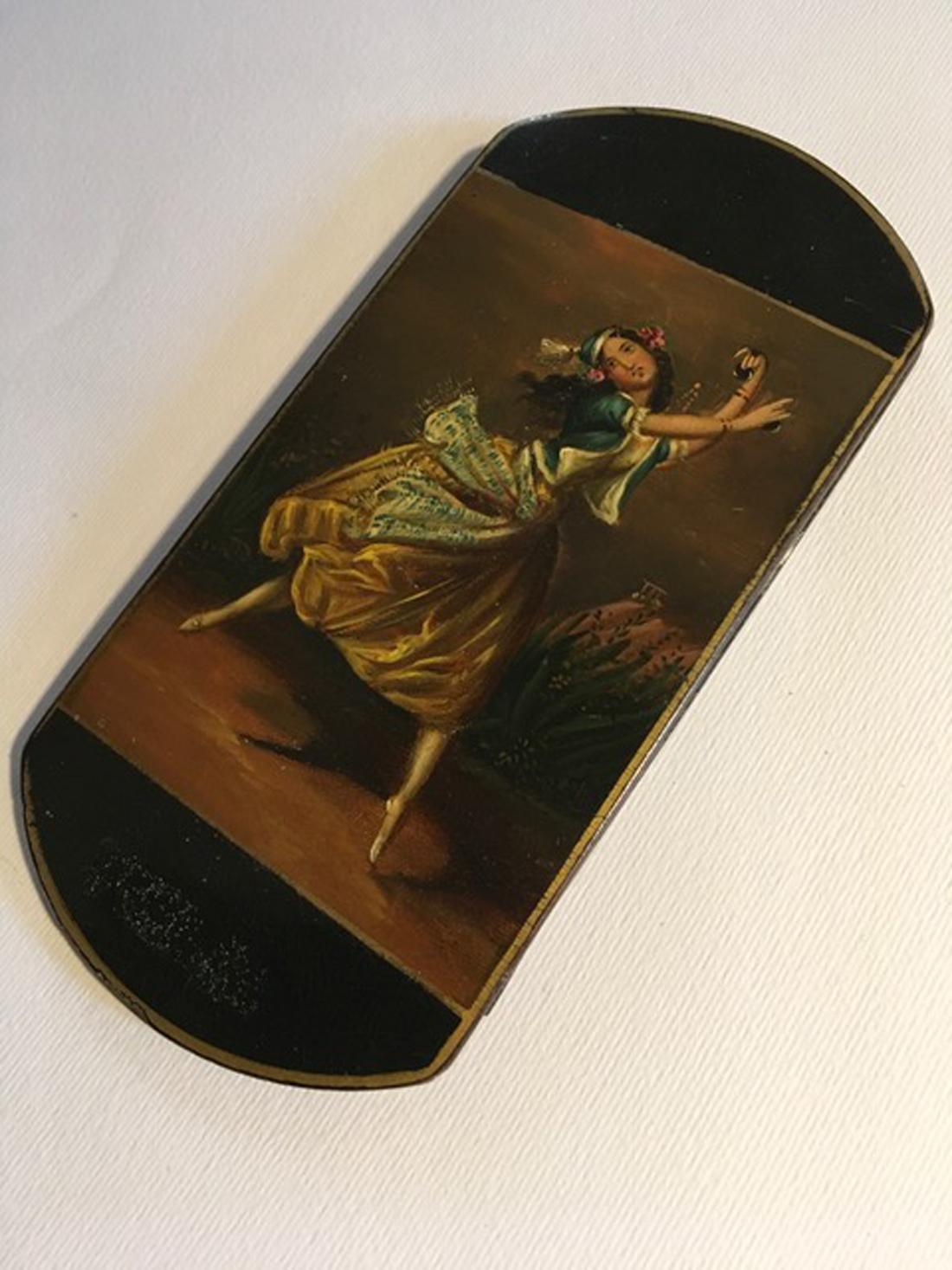 Siglo XVIII Figuras de Retrato Decorativas Lacadas Caja de Tabaco Negro en venta 6