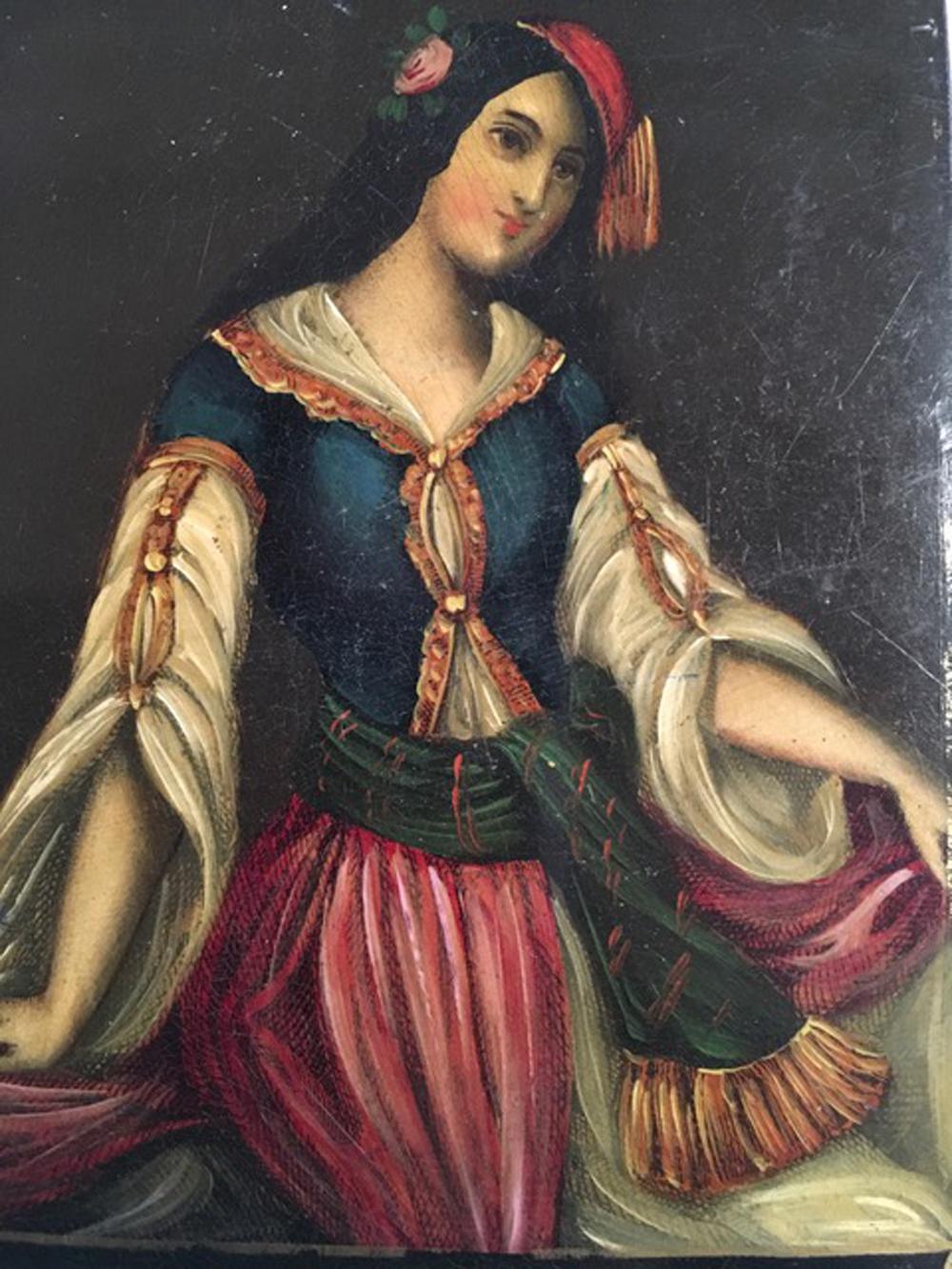 Lackierte Porträt-Holzschachtel aus der Mitte des 18. Jahrhunderts im Angebot 1