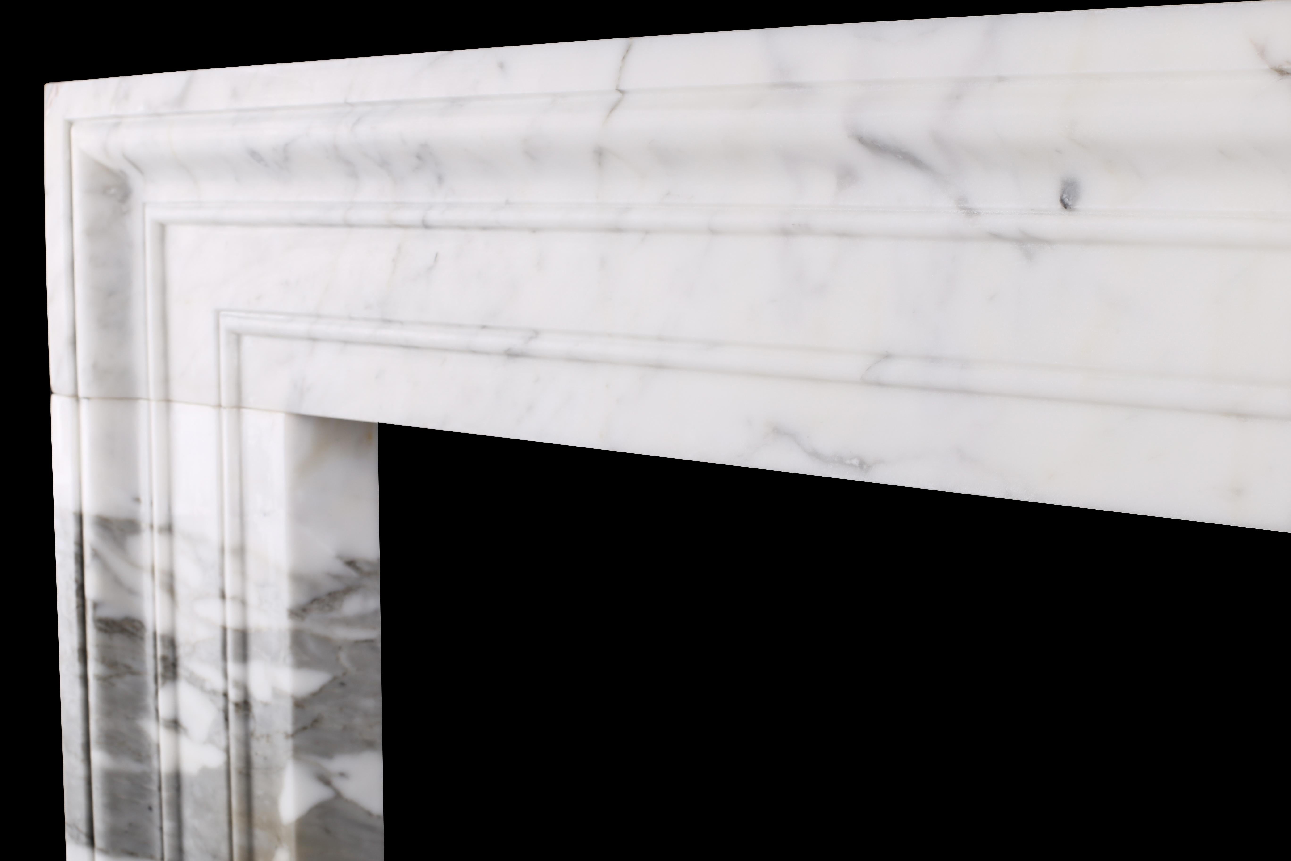 Contemporary Baroque Regency Bolection Chimneypiece in White Statuary Marble For Sale