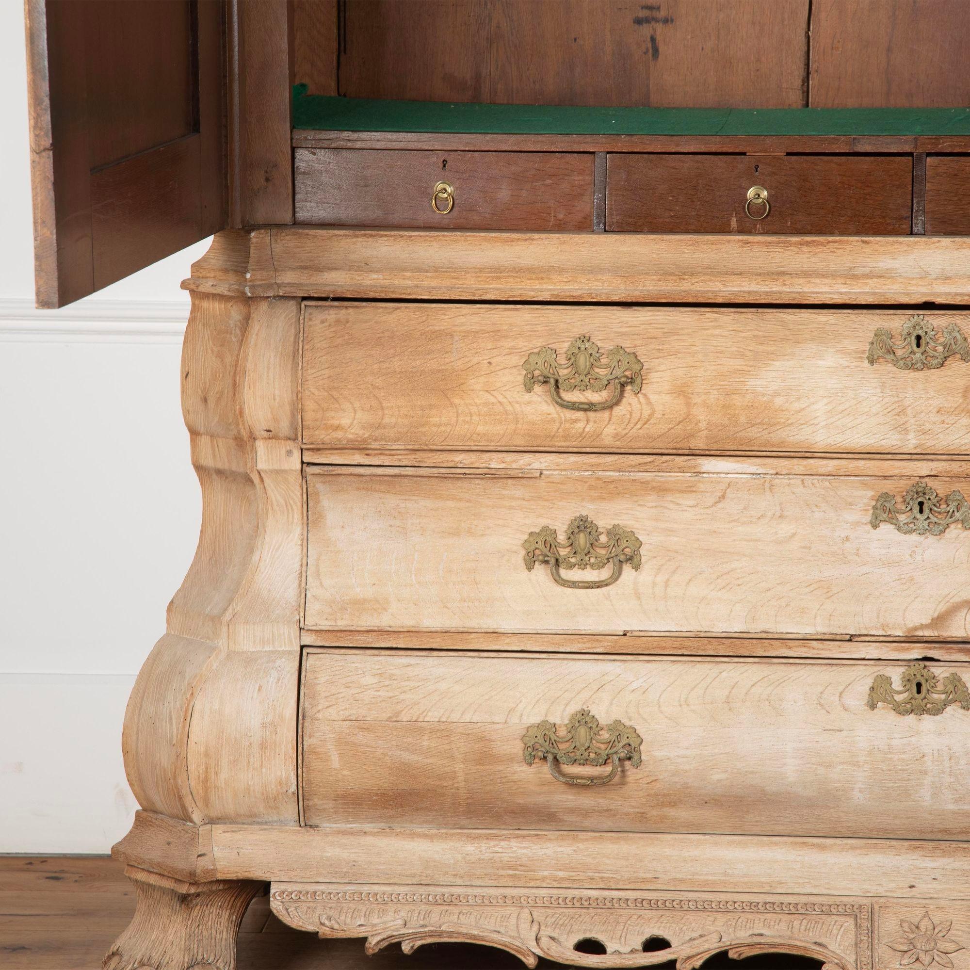 European Mid 18th Century Bleached Oak Dutch Cabinet on Chest