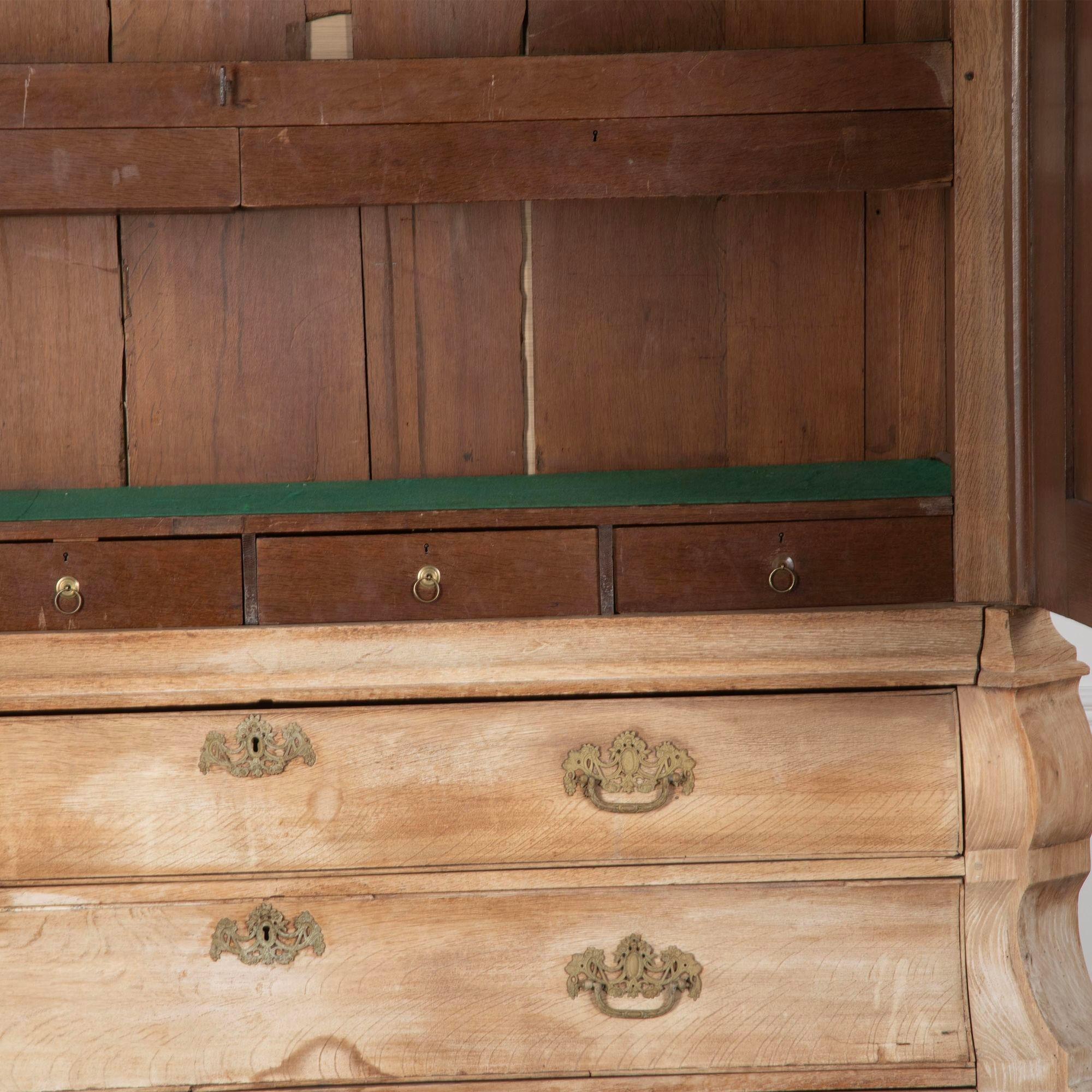 18th Century and Earlier Mid 18th Century Bleached Oak Dutch Cabinet on Chest