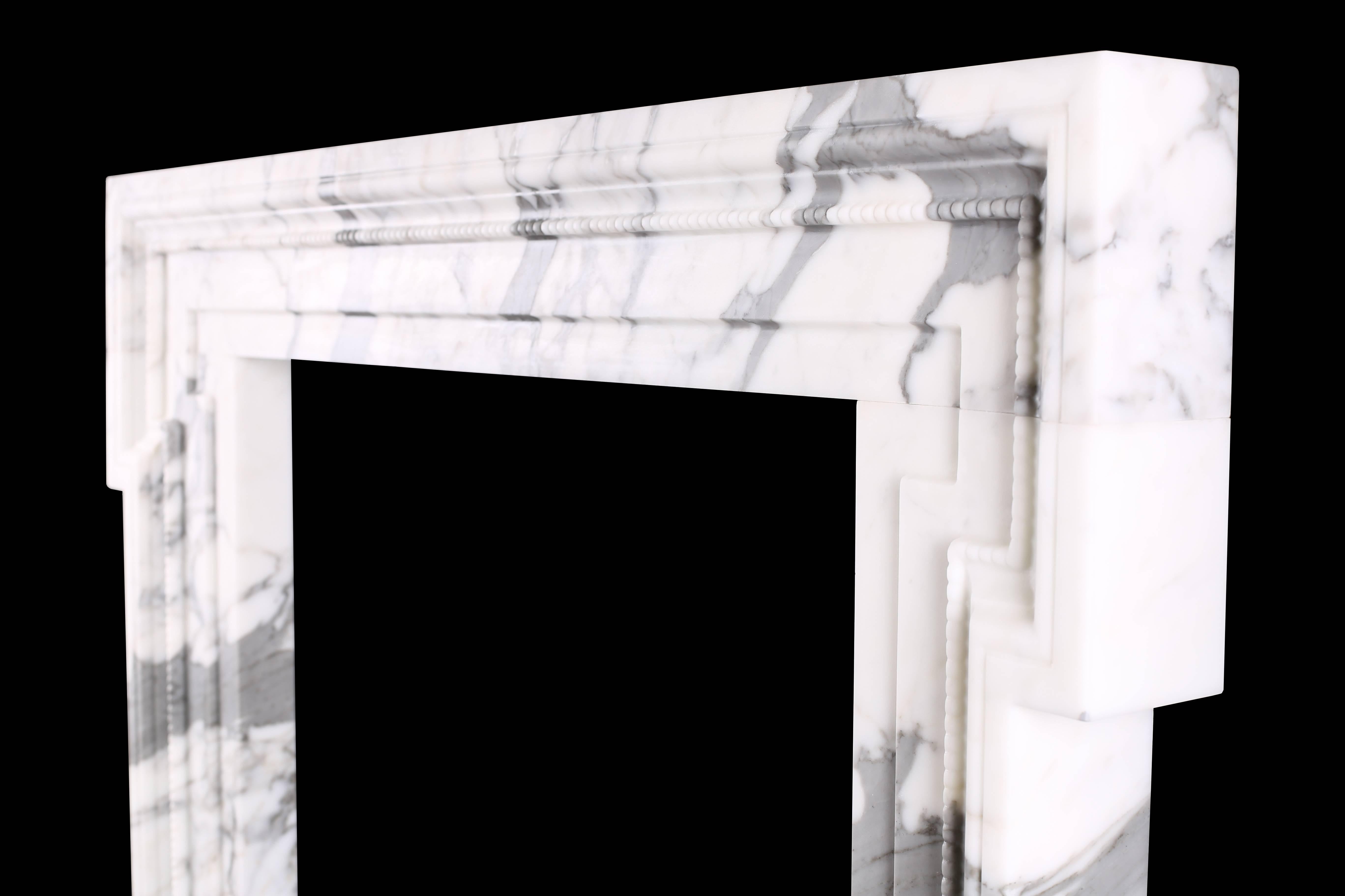 British Mid-18th Century Bolection Fireplace Mantel in Italian White Statuary Marble For Sale
