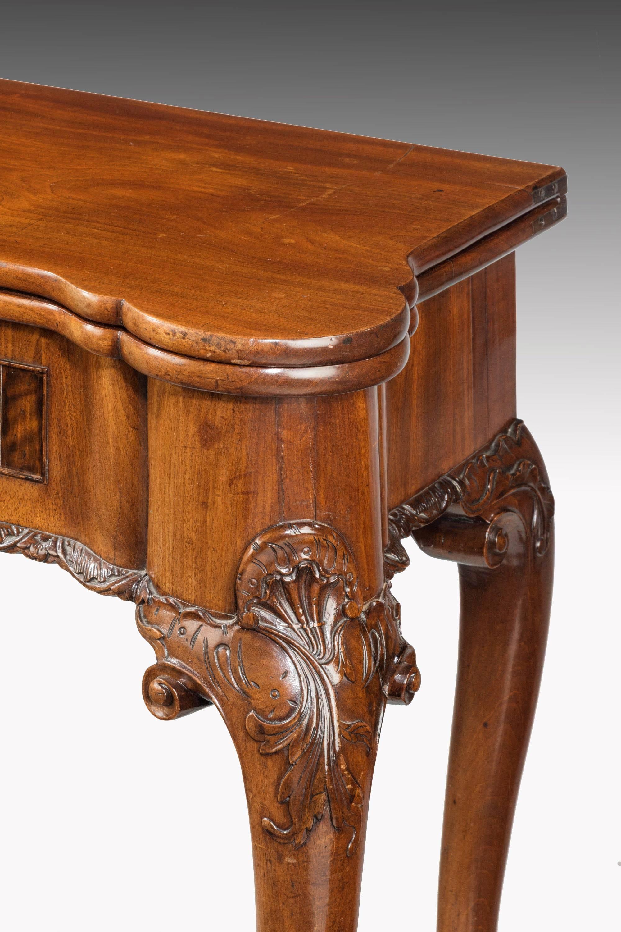 English Mid-18th Century Card Table the Lappet Corners with Double Mouldings