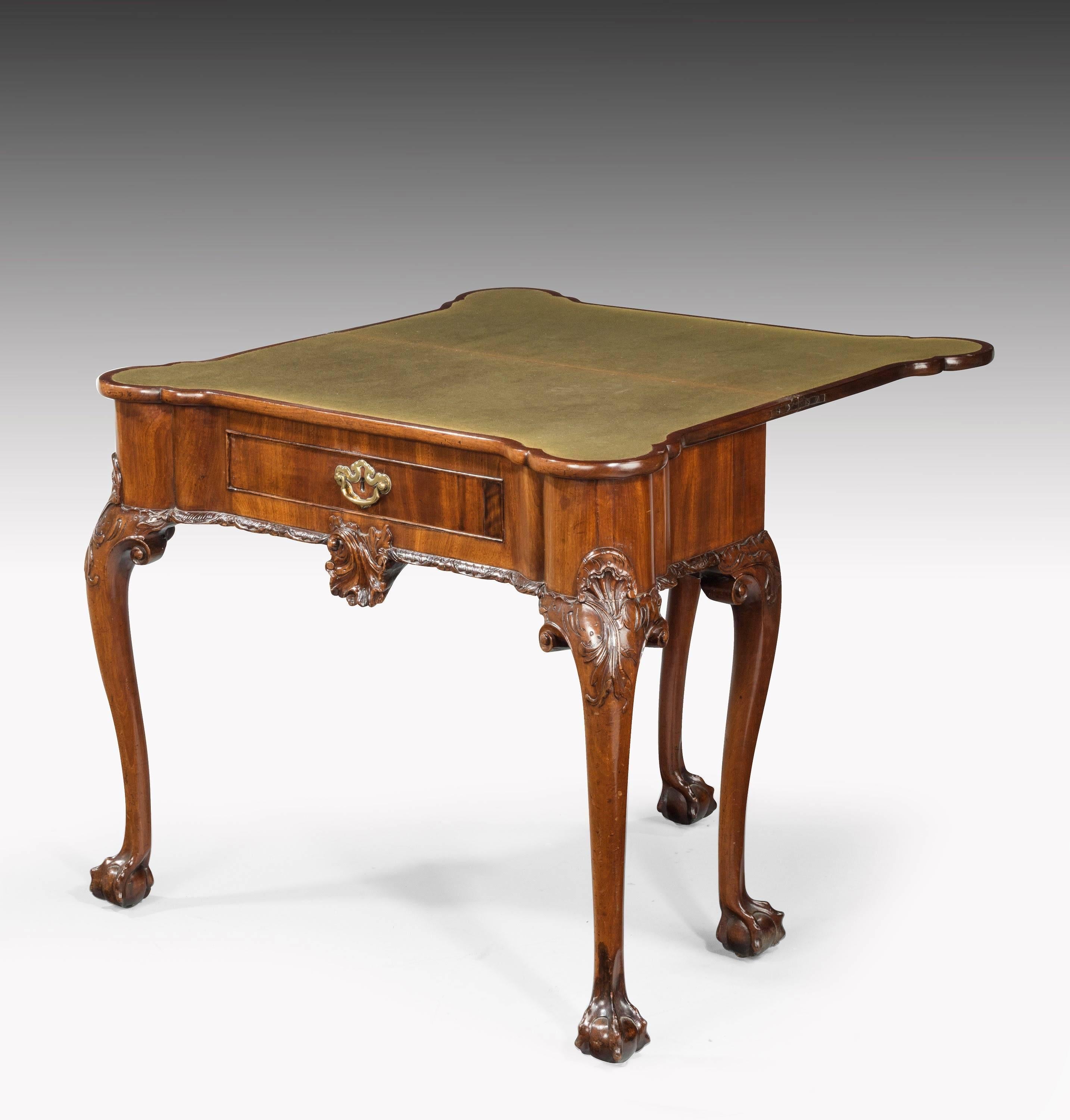 Mid-18th Century Card Table the Lappet Corners with Double Mouldings 1