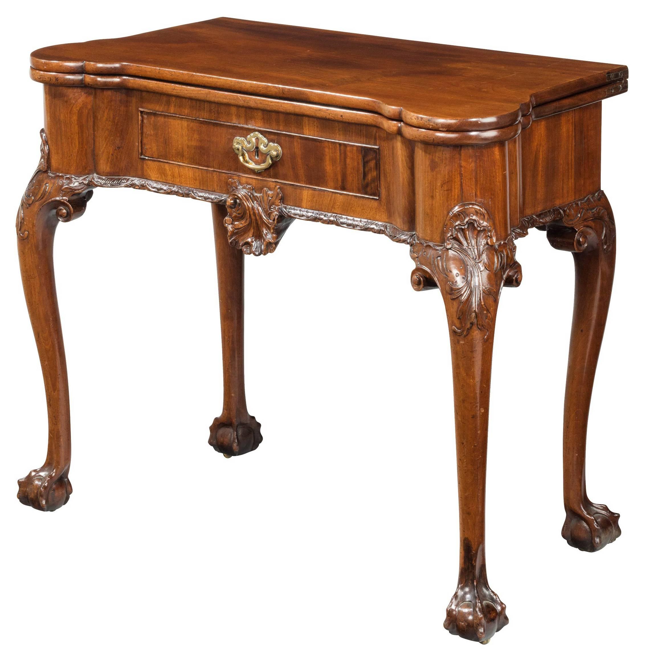 Mid-18th Century Card Table the Lappet Corners with Double Mouldings