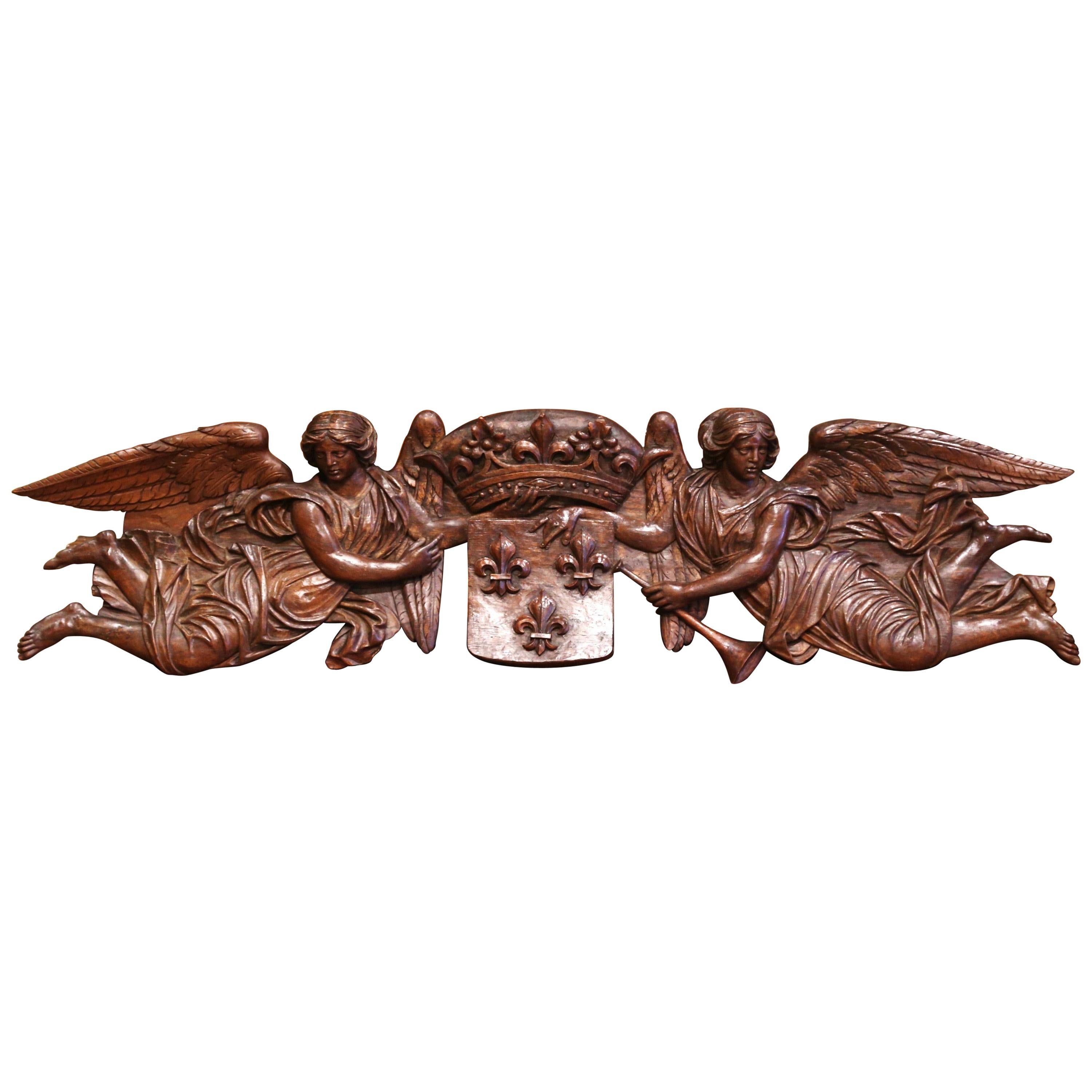 Mid-18th Century Carved Oak Wall Sculpture with Kingdom of France Coat of Arms