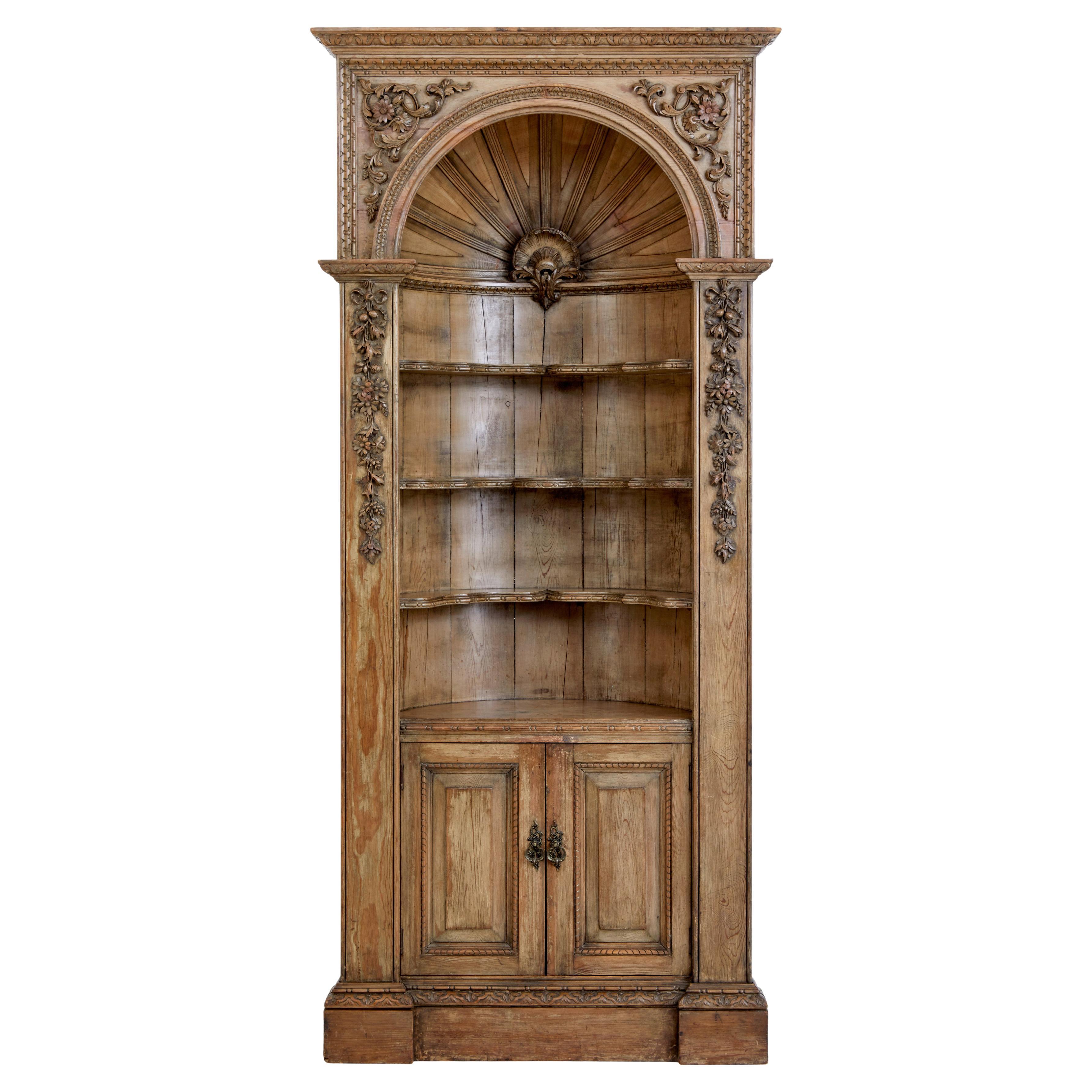 Mid 18th century carved pine dome top fitted cabinet For Sale