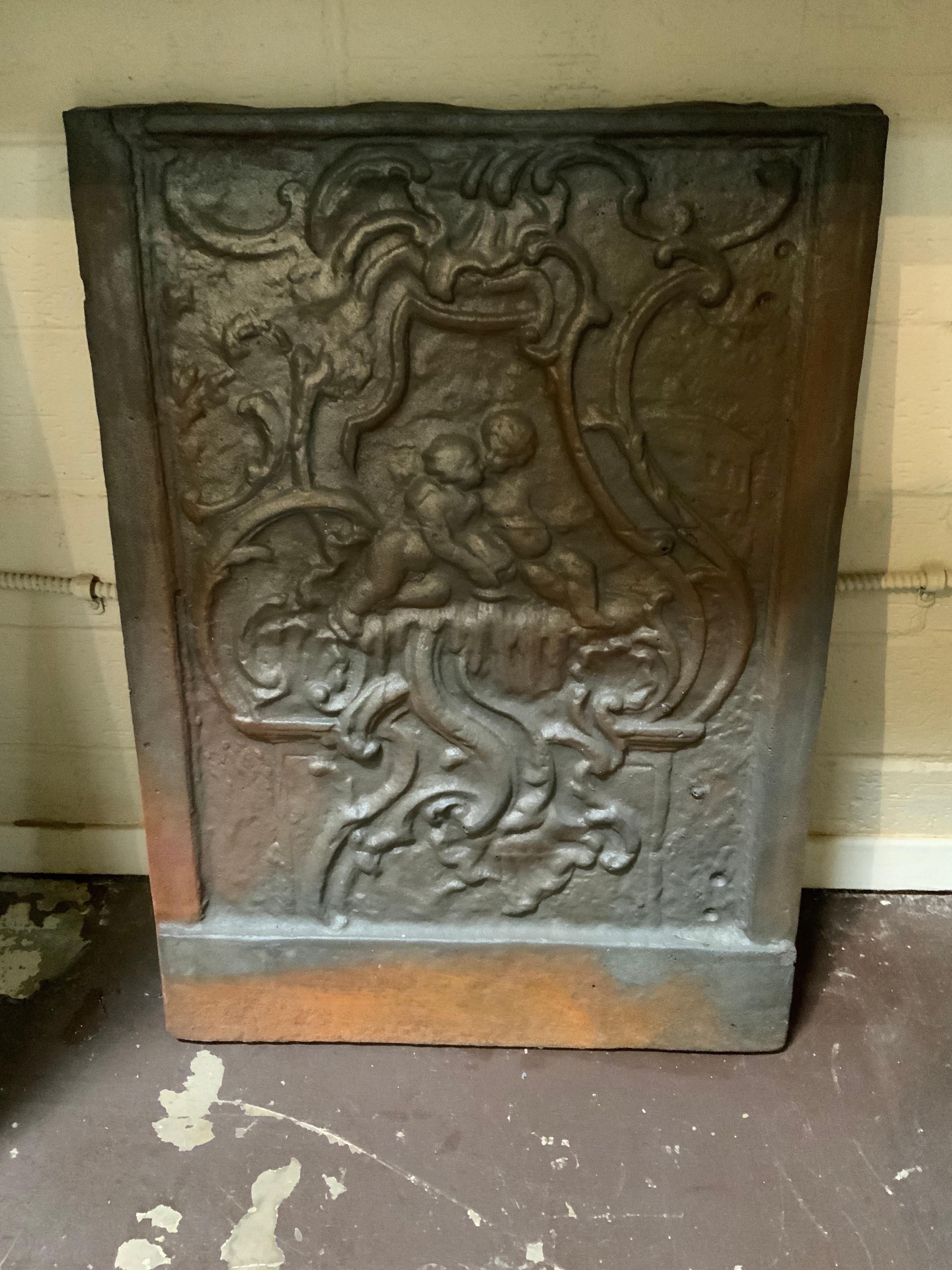 French Mid-18th Century Cast Iron Fireback from France For Sale