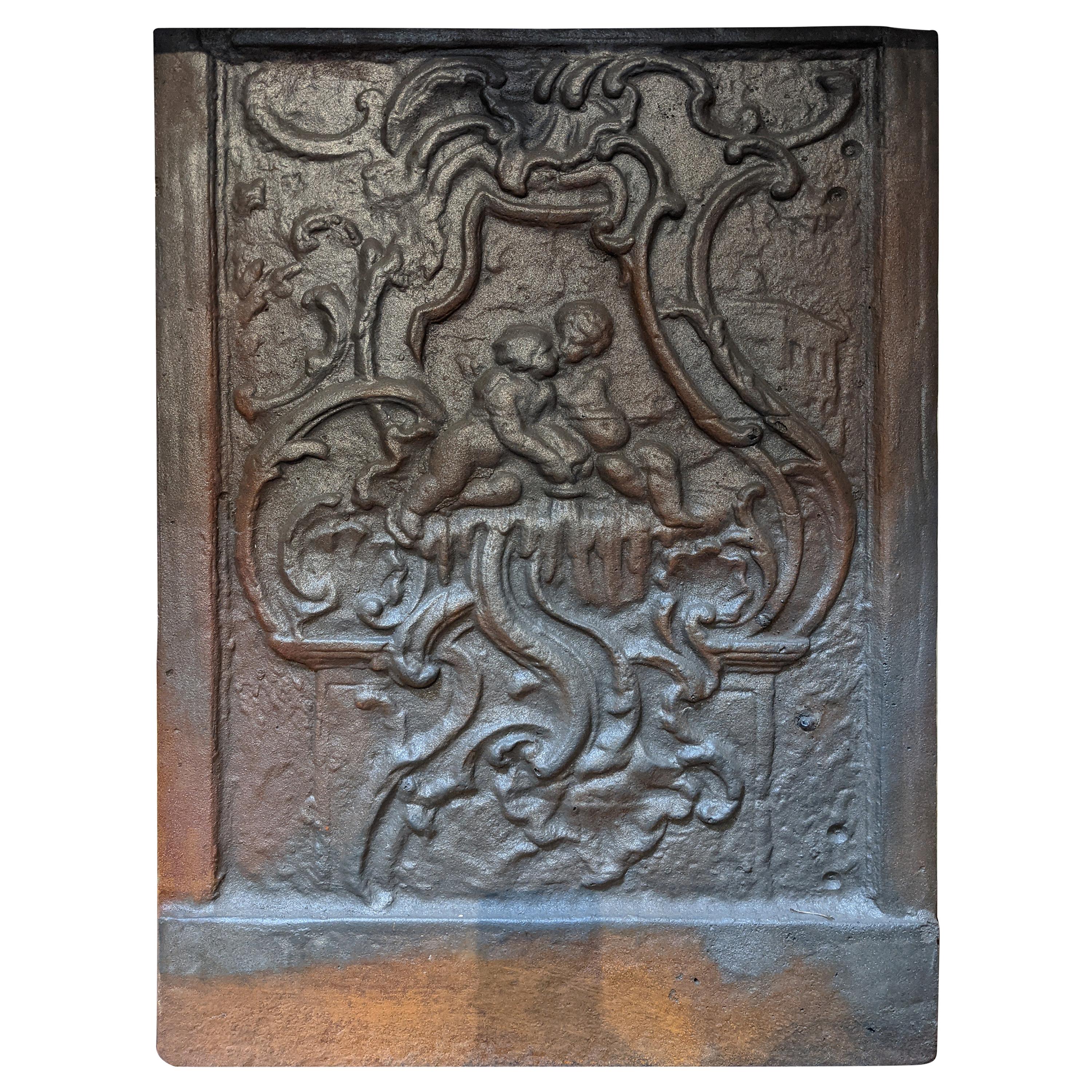 Mid-18th Century Cast Iron Fireback from France For Sale
