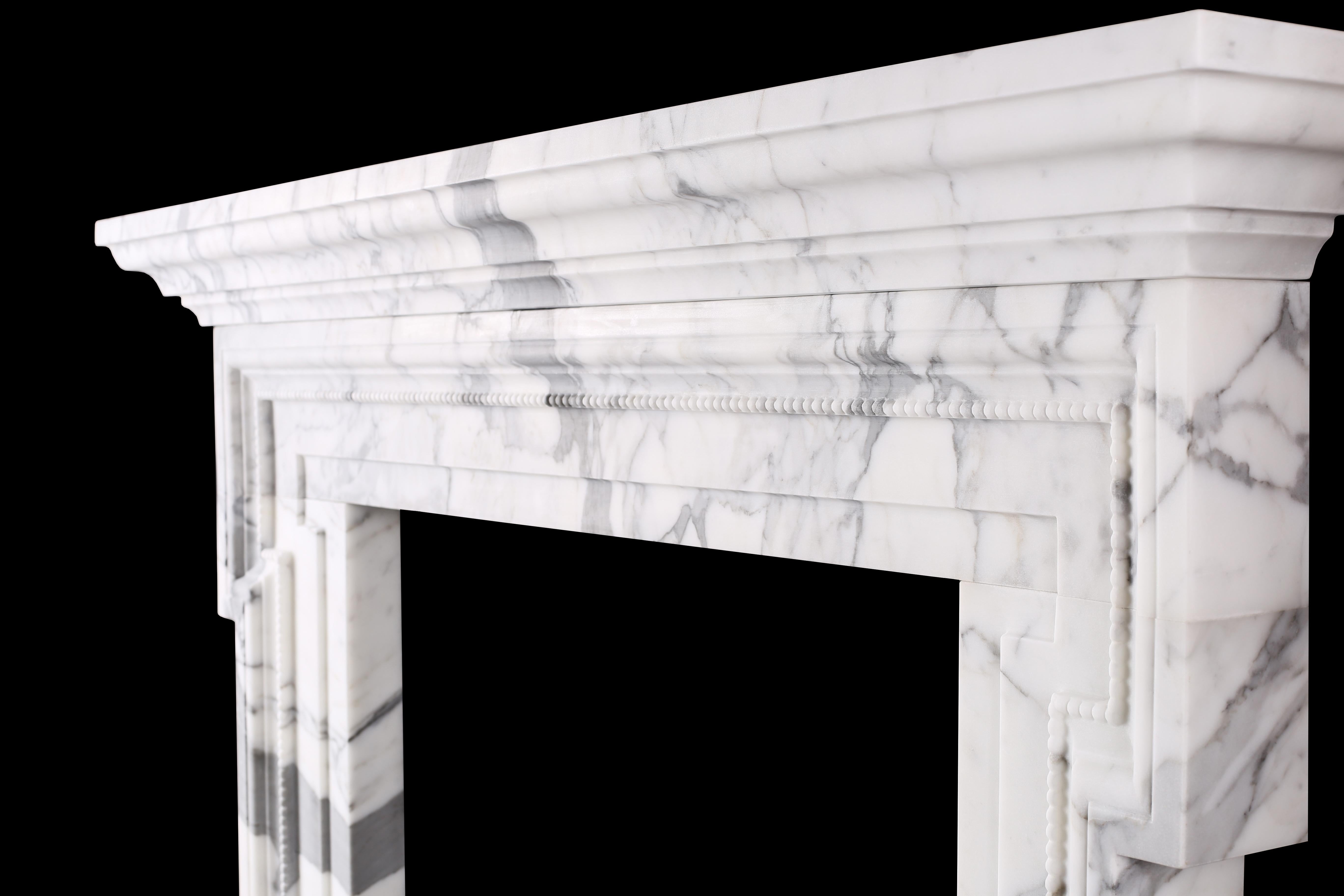 British Mid-18th Century Chimneypiece Bolection with Shelf in Italian White Marble For Sale