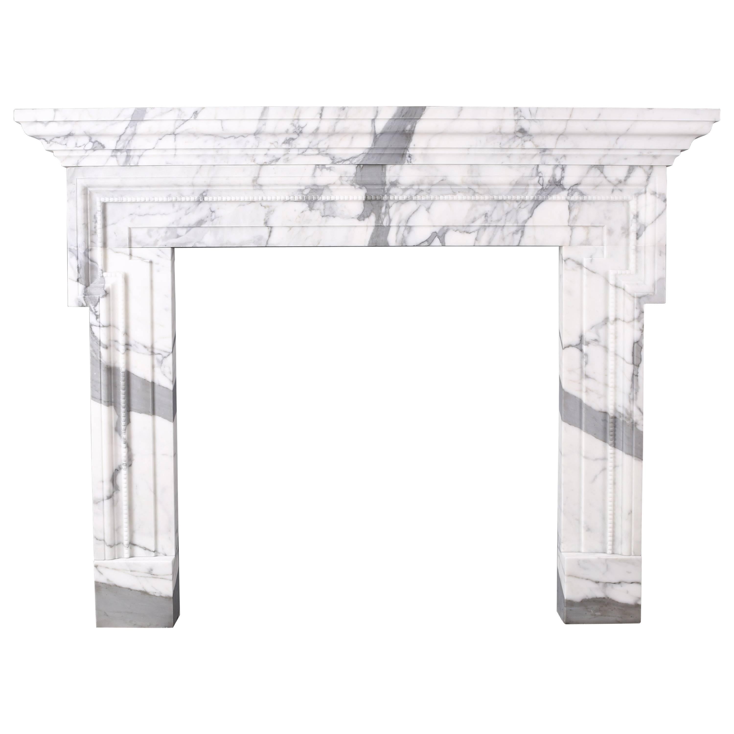 Mid-18th Century Chimneypiece Bolection with Shelf in Italian White Marble For Sale