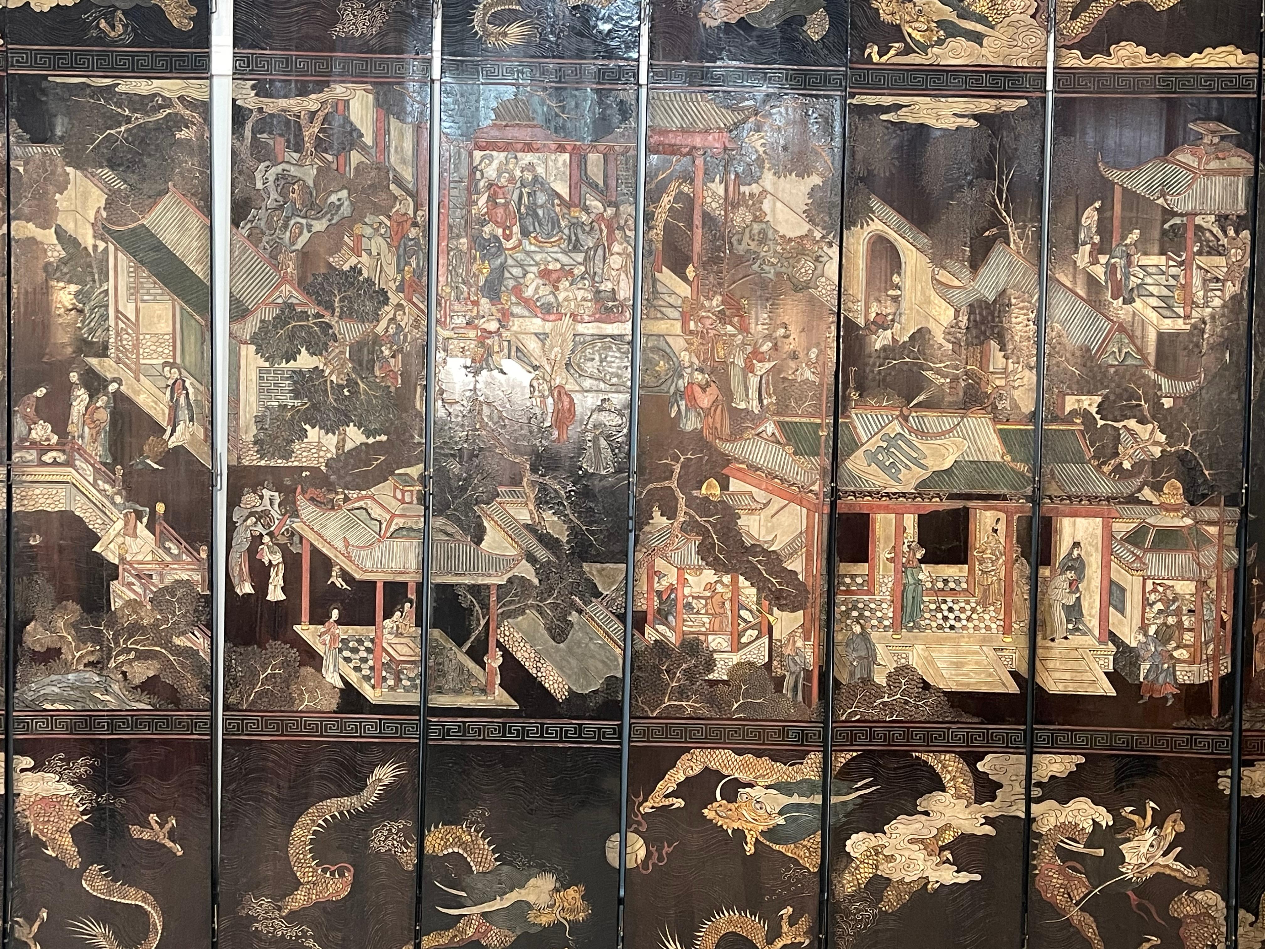 Chinese Export Mid-18th Century Chinese Coromandel Ten Fold Screen / Room Divider