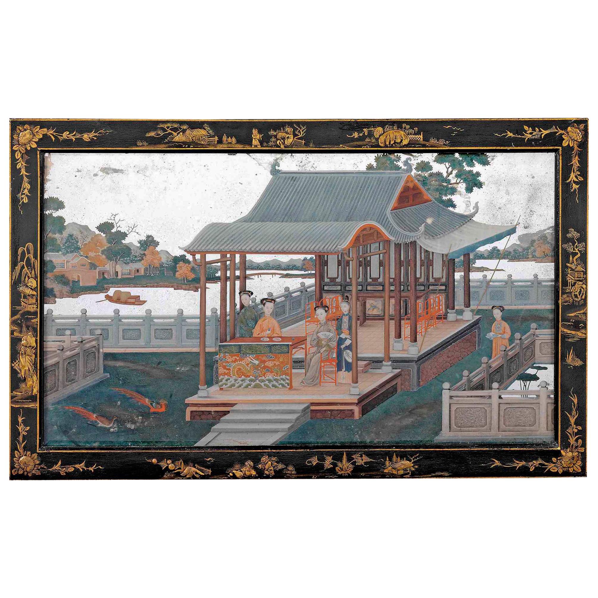 Mid-18th Century Chinese Export Mirror Painting For Sale