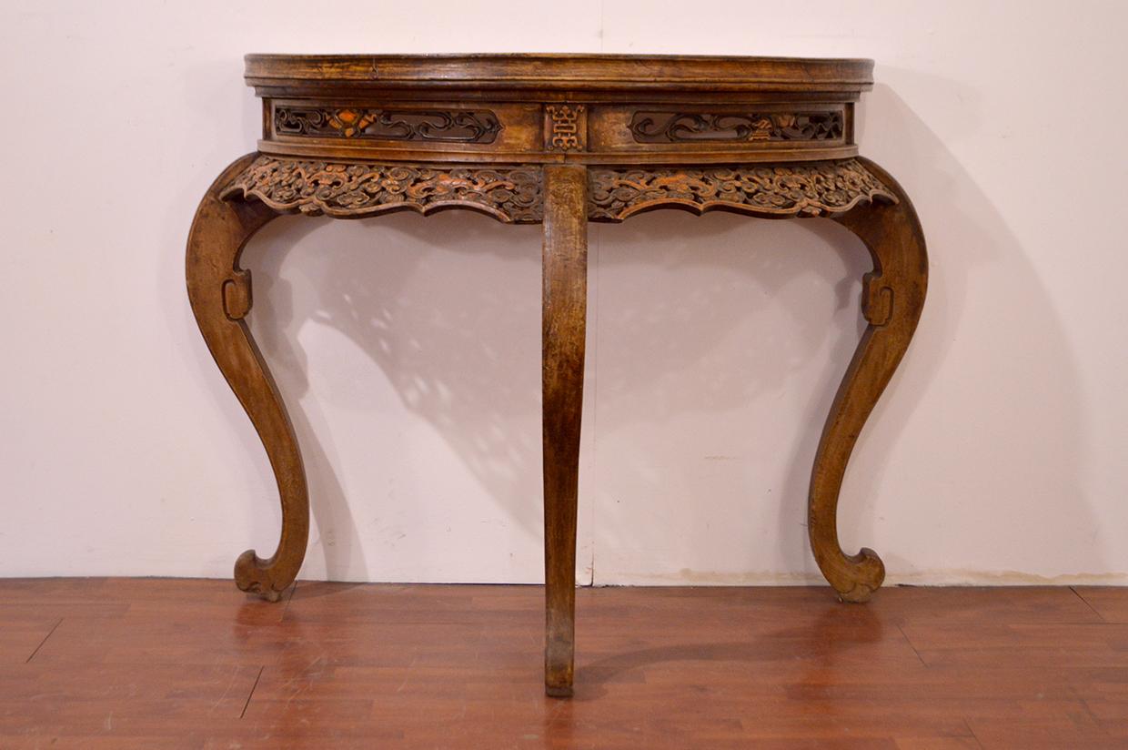 Ming Mid-18th Century Chinese Half Moon Table in Northern Elm For Sale