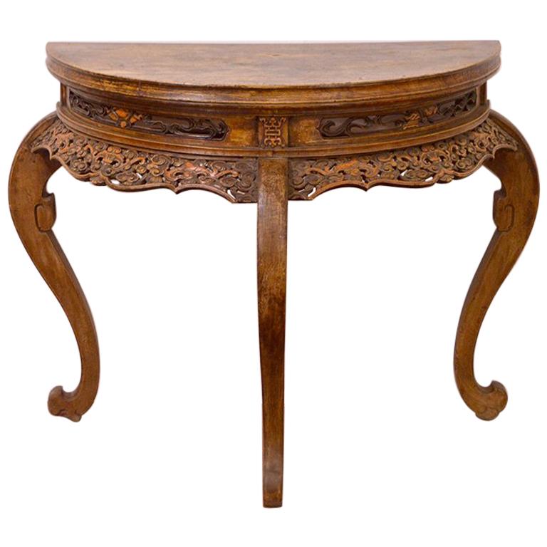 Mid18th Century Chinese Half Moon Table in Northern Elm For Sale at