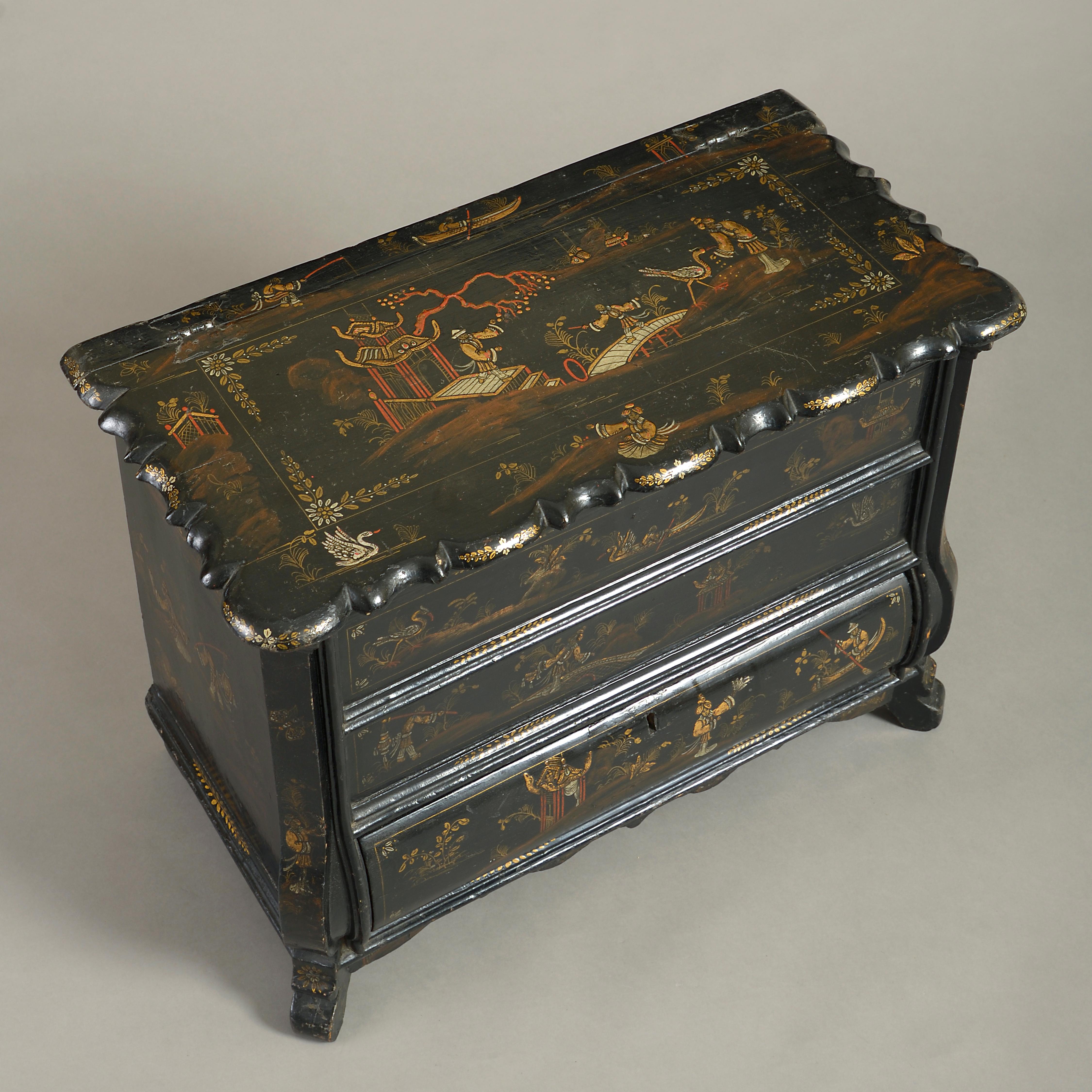 Dutch Mid-18th Century Chinoiserie Black Japanned Work Box