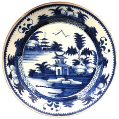 Mid-18th Century Chinoiserie Decorated English Delft Charger, circa 1760