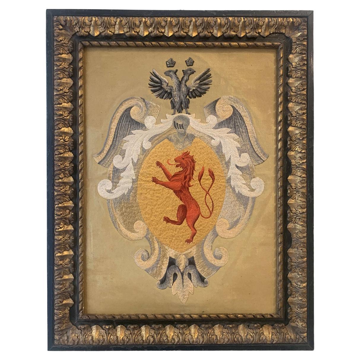 Mid-18th Century, Coat of Arms Embroidered on Velvet For Sale