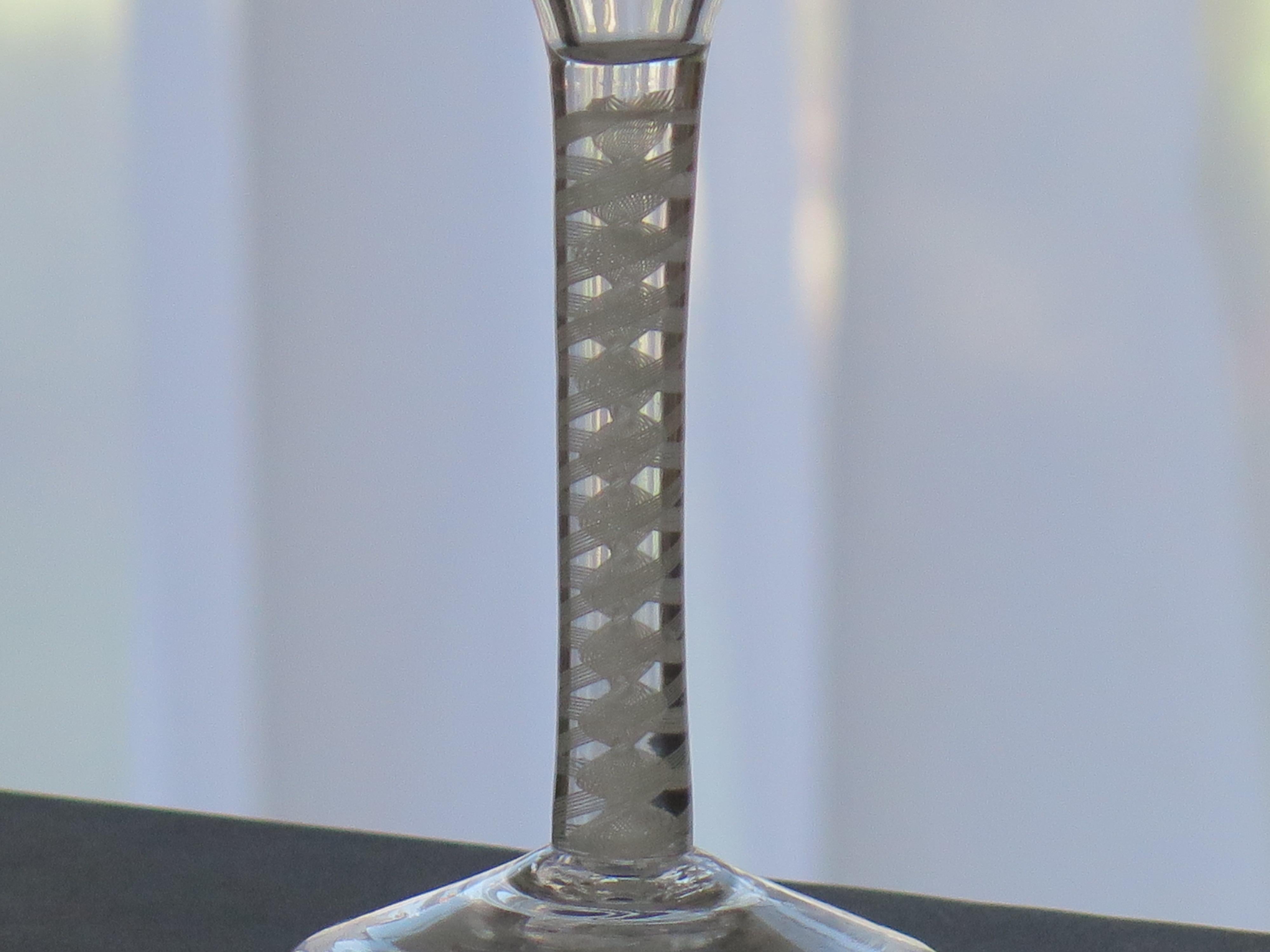 Hand-Crafted Mid-18th Century Cordial Wine Glass Hand Blown Cotton Twist Stem, English C 1765 For Sale