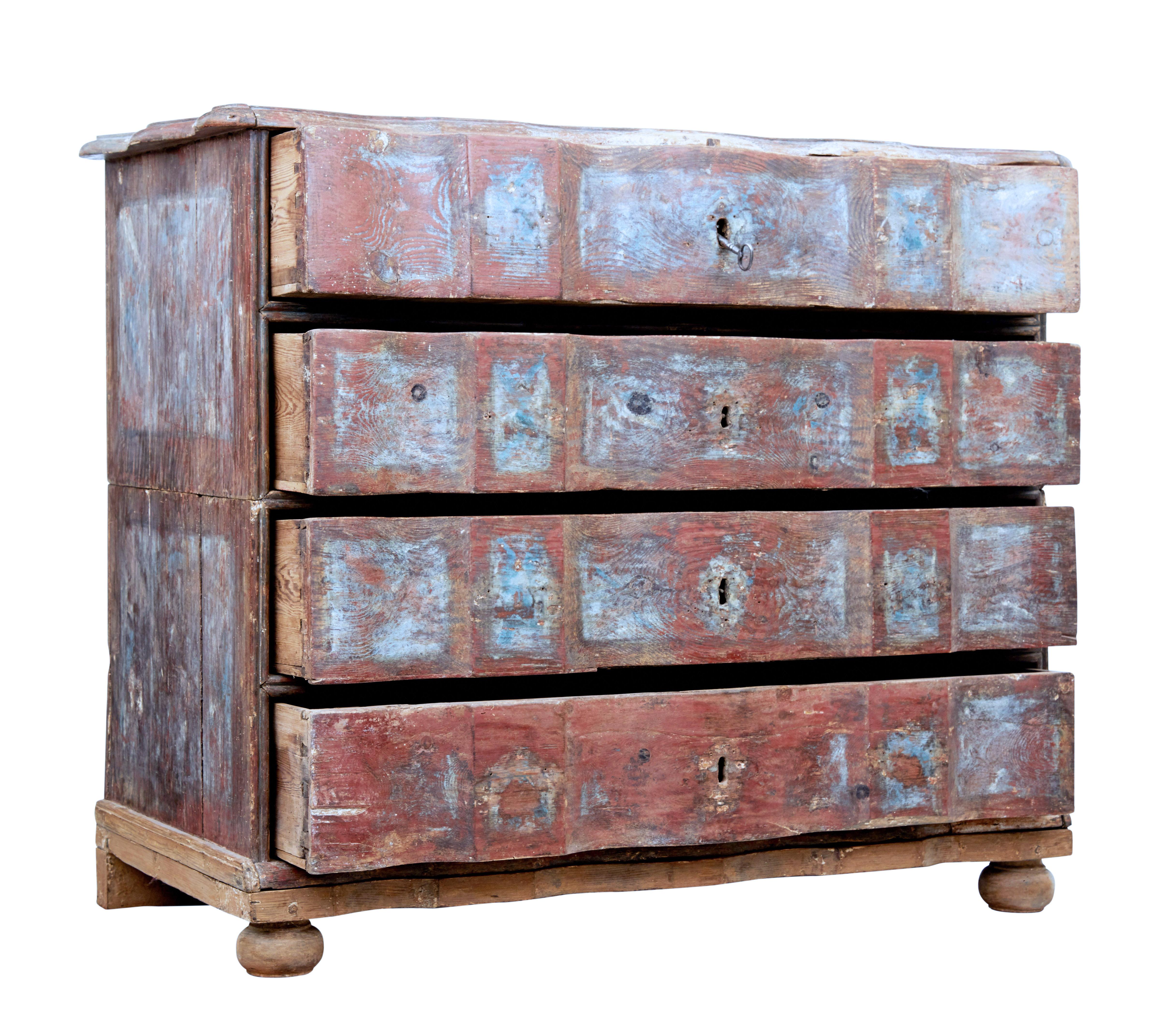 Baroque Mid-18th Century Danish Pine Painted Chest of Drawers