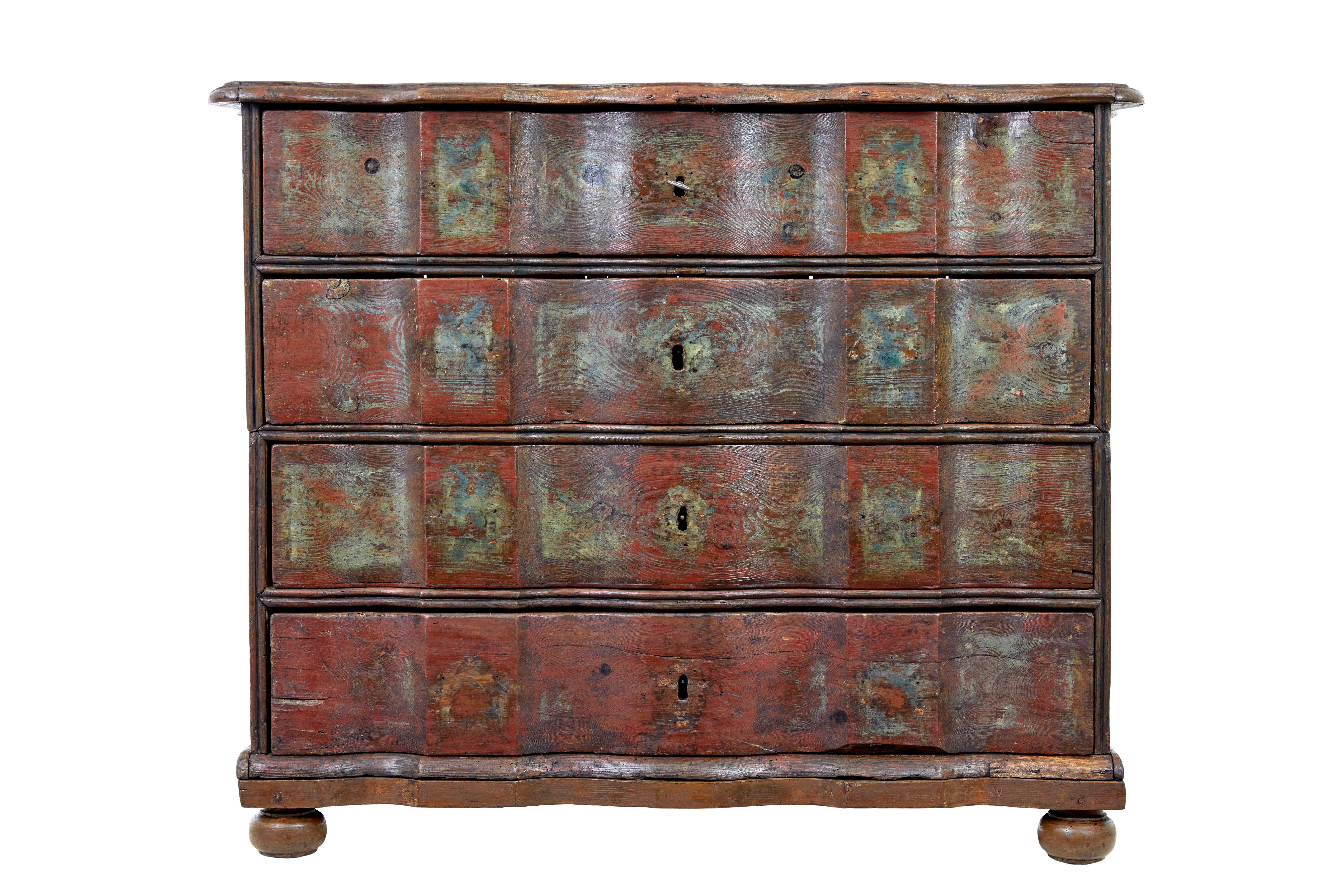 Pine Mid 18th century Danish pine painted chest of drawers For Sale