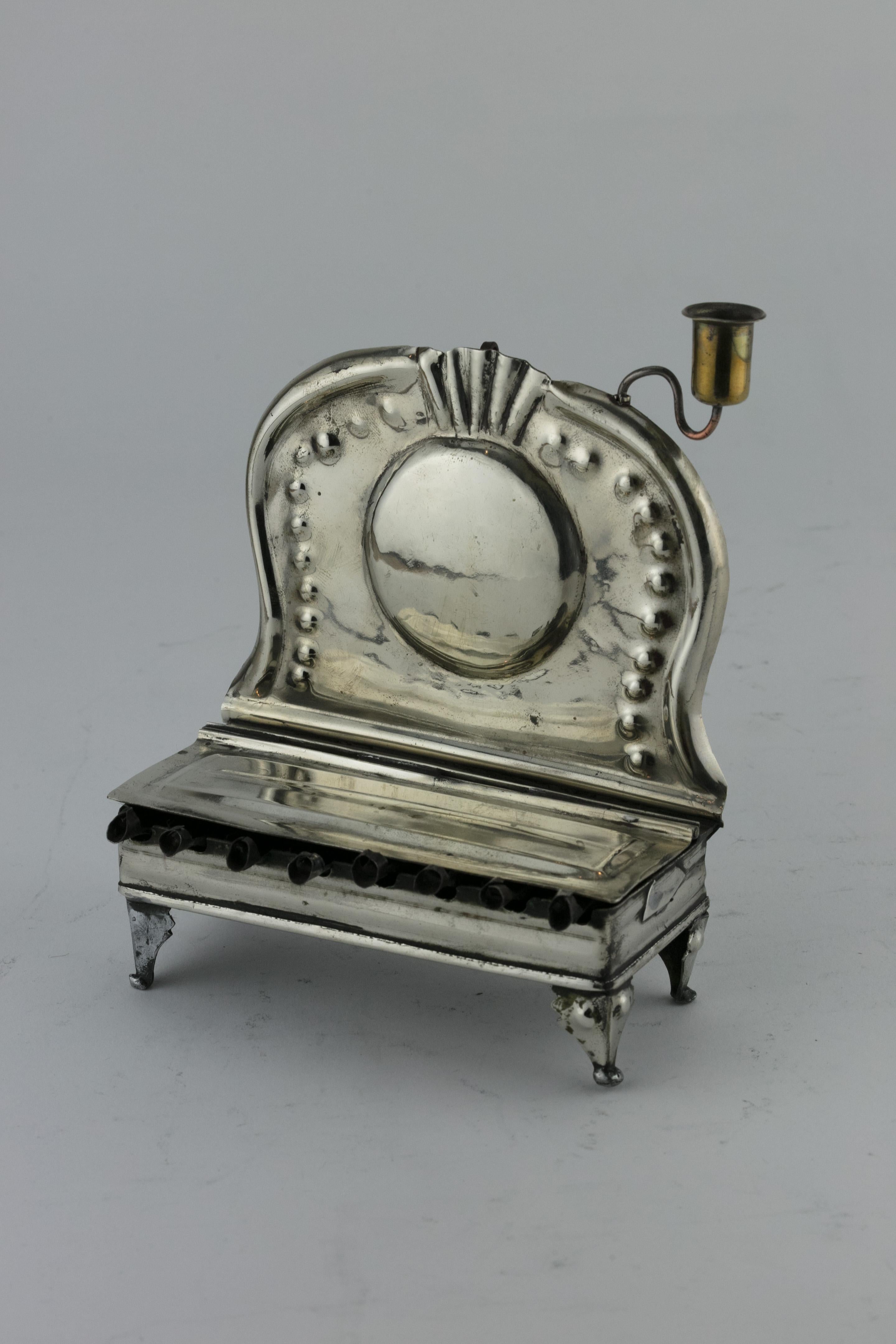 Silvered Mid-18th Century Dutch Brass Hanukkah Lamp Menorah For Sale