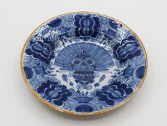 Mid 18th Century Dutch Delft Urn of Peacock Feathers Blue & White Plate